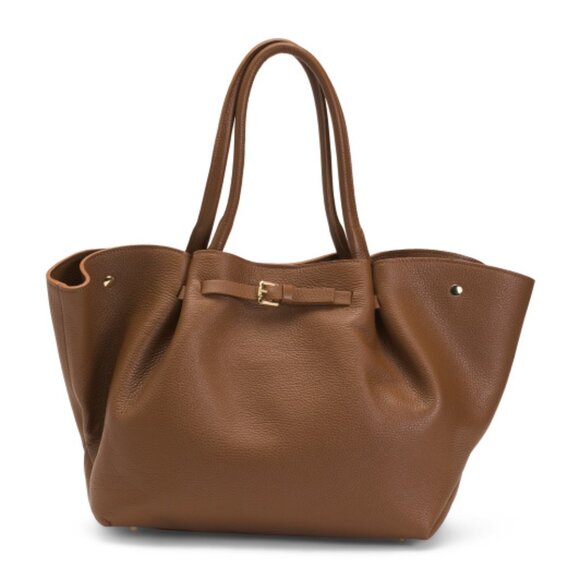 LA VIA Made In Italy Leather East West Tote Wing Detail Tab Closure - Picture 1 of 3